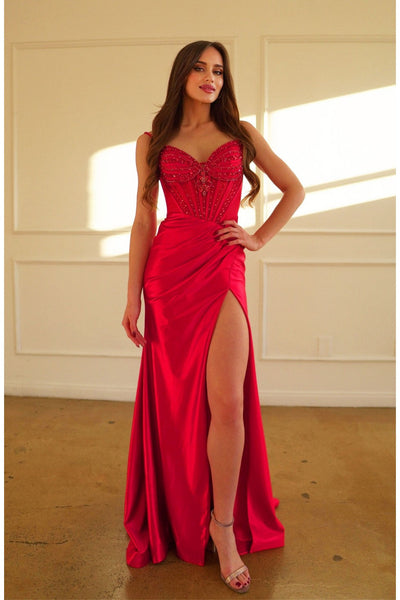 Prom Dresses Pleated Long Formal Prom Dress Red