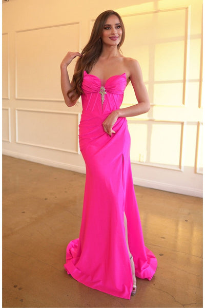 Prom Dresses Fitted Formal Long Slit Prom Dress Hot Pink