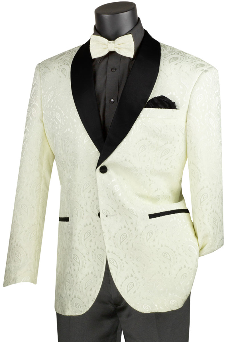 Esmoquin de graduación de jacquard con estampado paisley para hombre en blanco