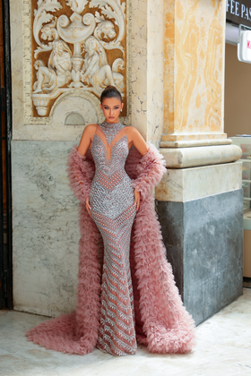 Chic and Holland HF110454 High Neck Evening Gown with Open Back