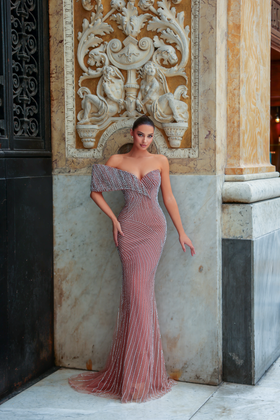 Chic and Holland HF110521 Off-the-Shoulder Formal Dress with Open Back