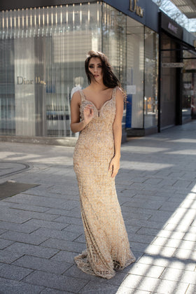 Chic and Holland HF1592 Sweetheart Beaded Prom Gown with Open Back