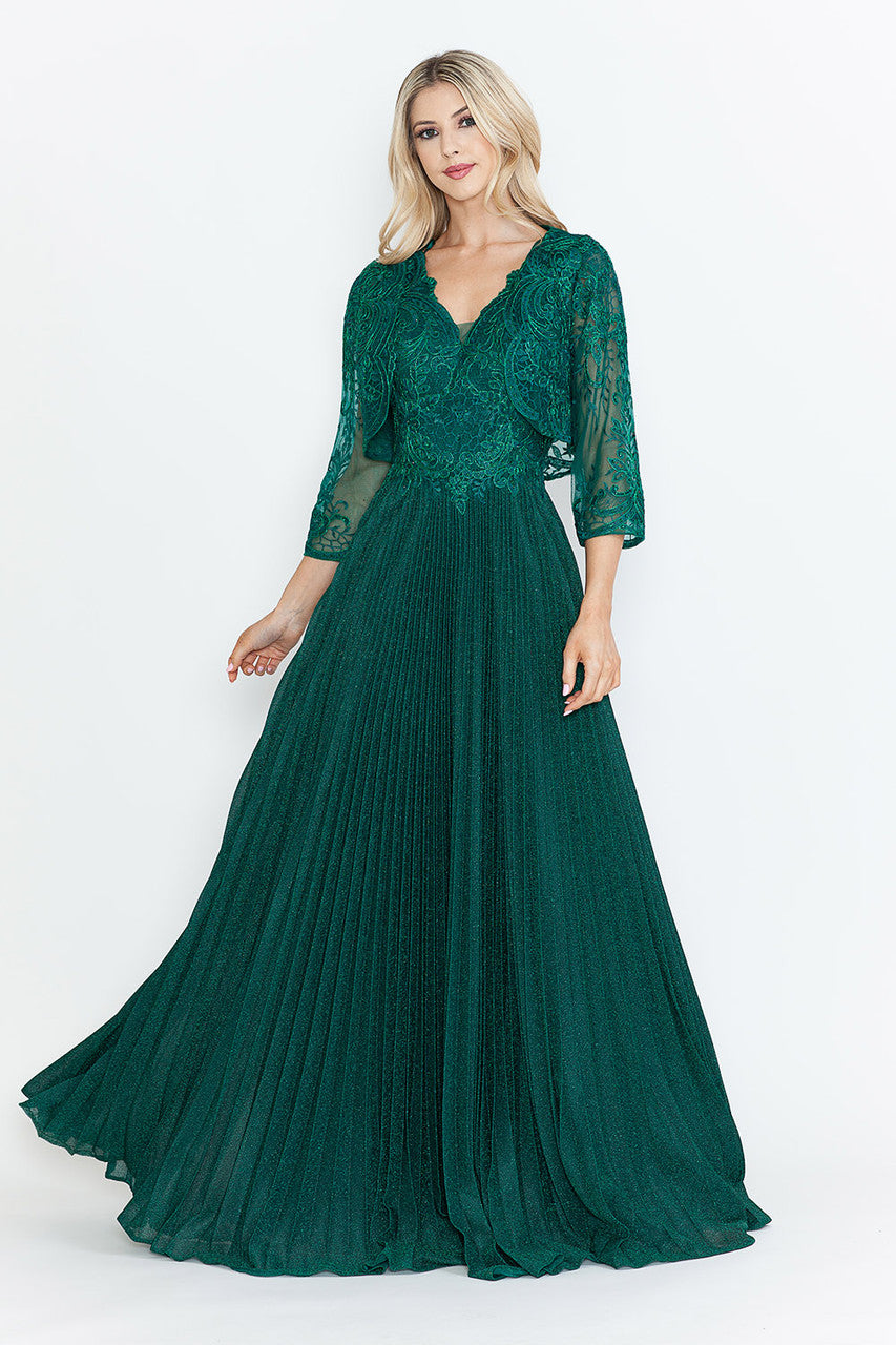 Vestido de madre del novio con escote en V y mangas 3/4 de Lenovia 8341 (Nueva colección)