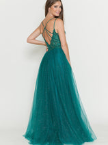 Evening Dress V-Neck Beaded Sequin A-Line Formal Gown By Lenovia 8183