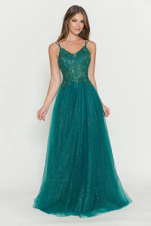 Evening Dress V-Neck Beaded Sequin A-Line Formal Gown By Lenovia 8183