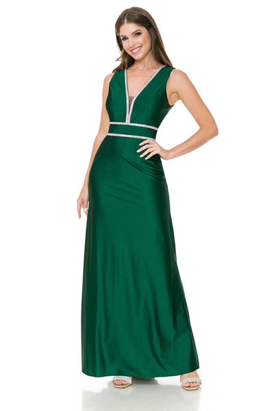 Formal Dress Deep V-Neck Embellished A-Line Prom Gown By Lenovia 5254-New Collection