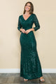 Vestido de noche con escote en V, mangas 3/4 y lentejuelas de Lenovia 5247 - Nueva colección