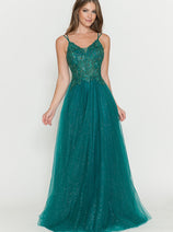 Evening Dress V-Neck Beaded Sequin A-Line Formal Gown By Lenovia 8183