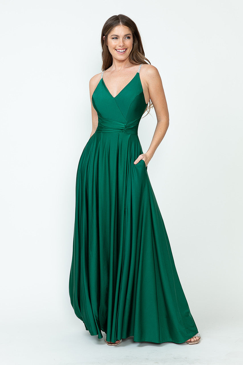 Evening Dress V-Neck Thigh Slit A-Line Formal Gown By Lenovia 5275