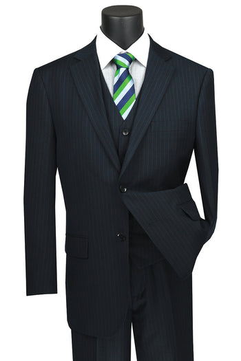 Mens Classic Fit Navy Blue Pinstripe Suit by Vinci Suits