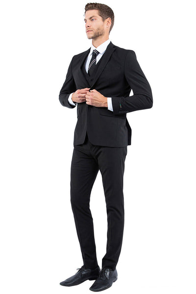 Men's Black One Button Vested Suit in Slim Fit