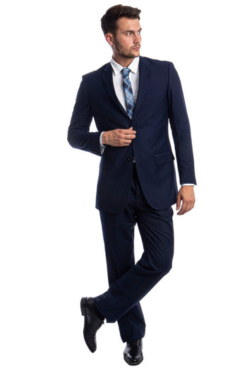 Traje de negocios básico de dos botones y corte moderno para hombre en azul marino