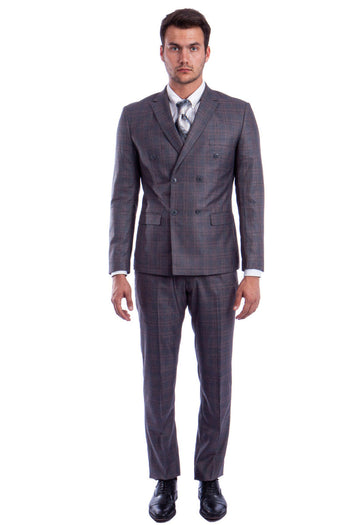 Traje cruzado de cuadros Glen de corte entallado para hombre en gris carbón