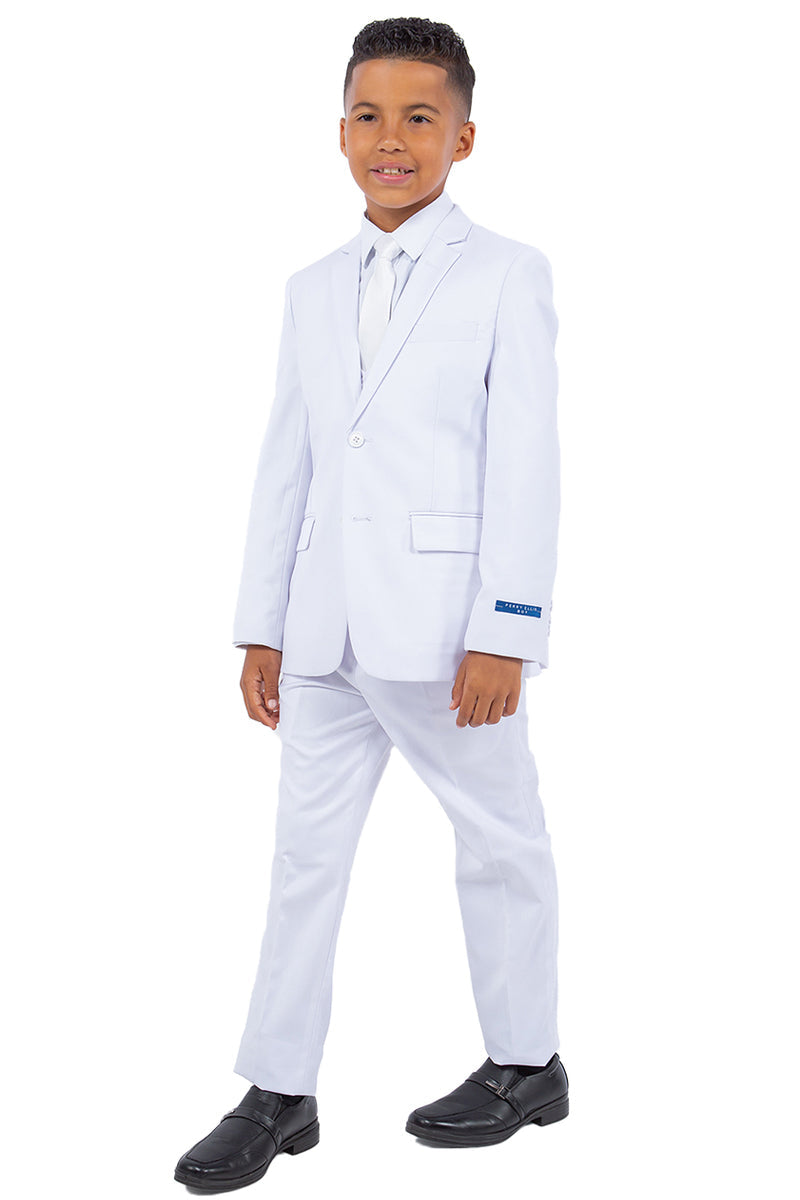 Traje de boda para niño Perry Ellis con chaleco en blanco