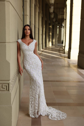 Chic and Holland BR550009 V-Neck Evening Gown