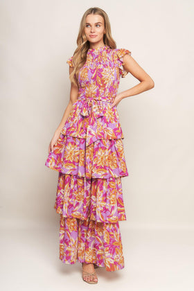 Flying Tomato 21369 Lavender Floral Print Midi Dress