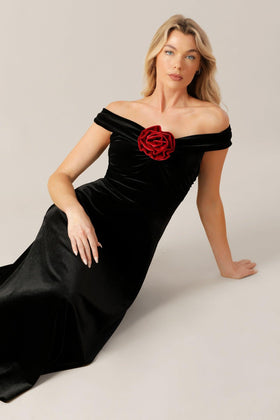 Flying Tomato 21799 Black/Red Off-The-Shoulder Midi Dress
