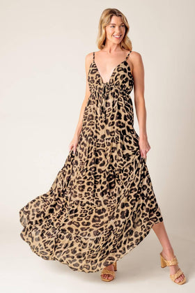 Flying Tomato 21952 Leopard Printed Sleeveless Maxi Dress