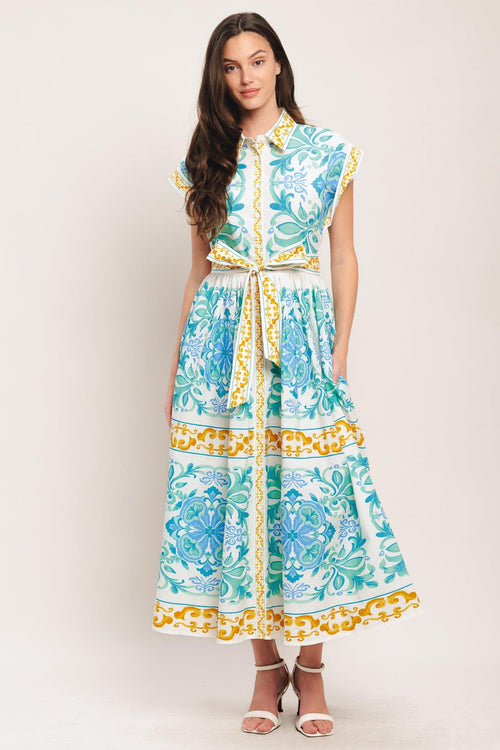 Flying Tomato OFF WHITE/BLUE/GREEN DRESSES