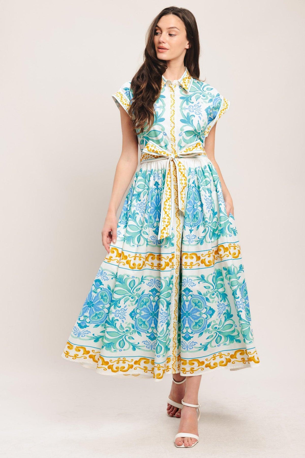 Flying Tomato OFF WHITE/BLUE/GREEN DRESSES