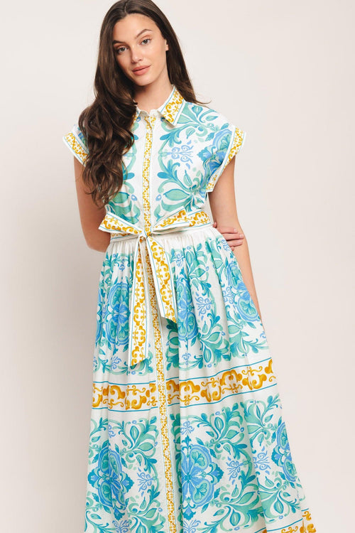 Flying Tomato OFF WHITE/BLUE/GREEN DRESSES