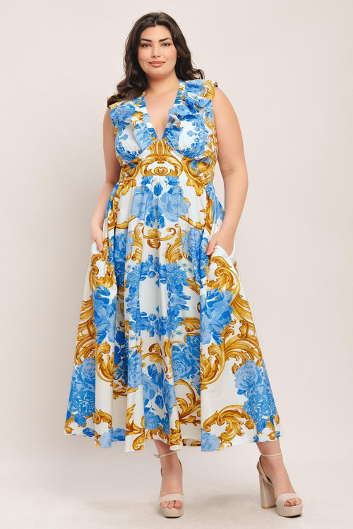 Flying Tomato OFF WHITE BLUE GOLD DRESSES
