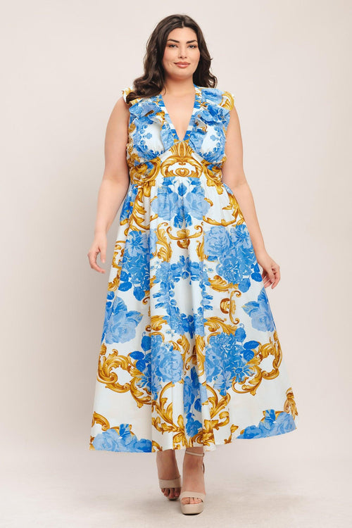 Flying Tomato OFF WHITE BLUE GOLD DRESSES