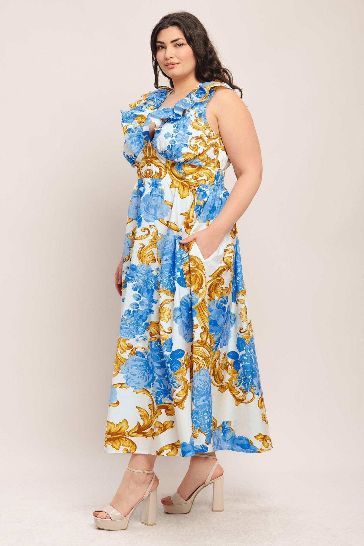 Flying Tomato OFF WHITE BLUE GOLD DRESSES