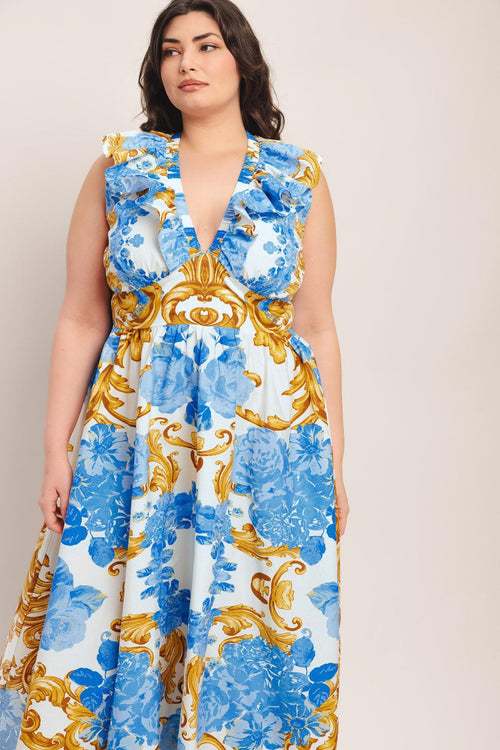 Flying Tomato OFF WHITE BLUE GOLD DRESSES