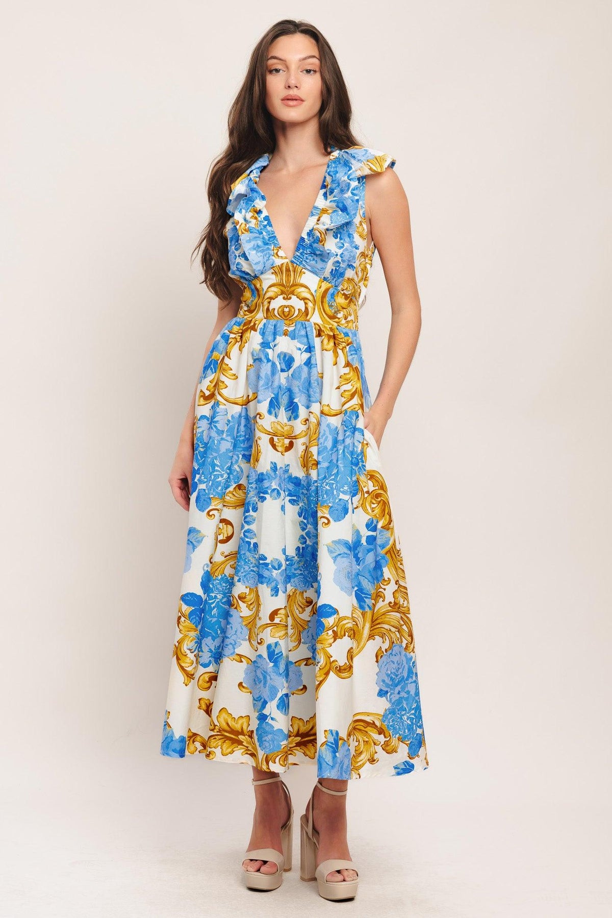 Flying Tomato OFF WHITE BLUE GOLD DRESSES