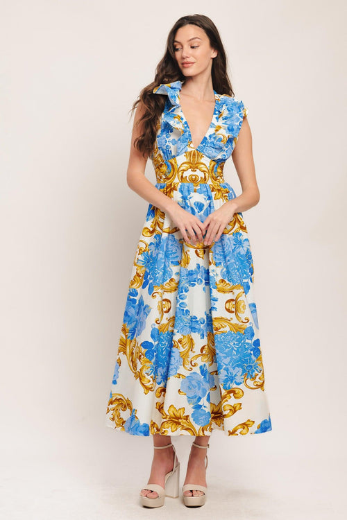 Flying Tomato OFF WHITE BLUE GOLD DRESSES
