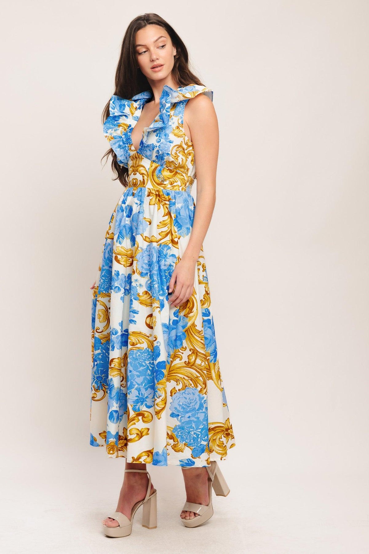Flying Tomato OFF WHITE BLUE GOLD DRESSES