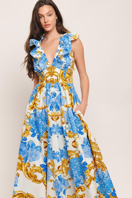 Flying Tomato OFF WHITE BLUE GOLD DRESSES
