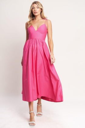 Flying Tomato 23648 Fuchsia Sleeveless Midi Dress