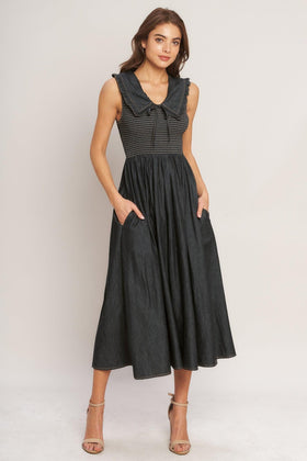 Flying Tomato 23732 Dark Indigo Sleeveless Midi Dress