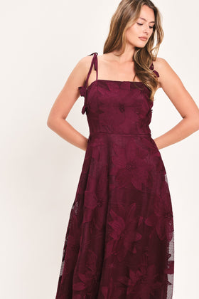 Flying Tomato 23969 Tan Square-Neck Floral Print Midi Dress