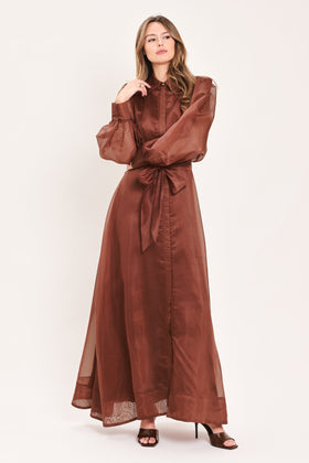 Flying Tomato 24399 Brown Long Sleeve Maxi Dress