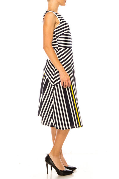 ILE Clothing SCP1326 Navy Lime Sleeveless Striped A-Line Knee-Length Dress
