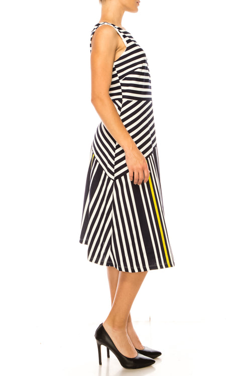ILE Clothing SCP1326 Navy Lime Sleeveless Striped A-Line Knee-Length Dress