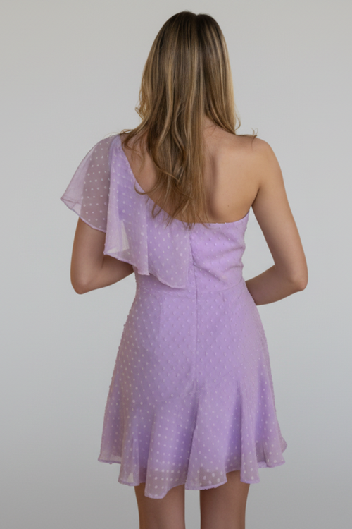 Ace Lilac One-Shoulder Swiss Dot Formal Mini Dress
