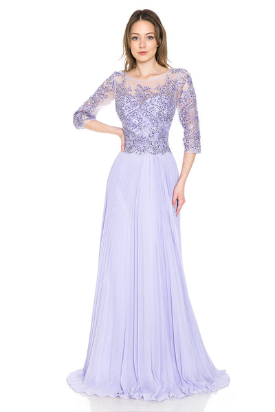A-Line Gown with Beaded Lace Bodice and Pleated Skirt By Lenovia 8145
