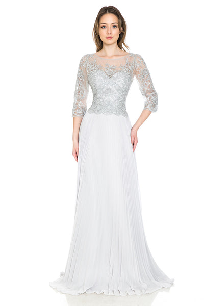 A-Line Gown with Beaded Lace Bodice and Pleated Skirt By Lenovia 8145