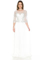 Ivory Embroidered Illusion Bodice A-Line Wedding Gown with 3/4 Sleeves and Pleated Chiffon Skirt By Lenovia 8145