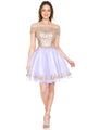 Off-Shoulder A-Line Short Dress with Gold Embroidery Tulle Skirt By Lenovia 8124