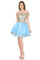 Off-Shoulder A-Line Short Dress with Gold Embroidery Tulle Skirt By Lenovia 8124