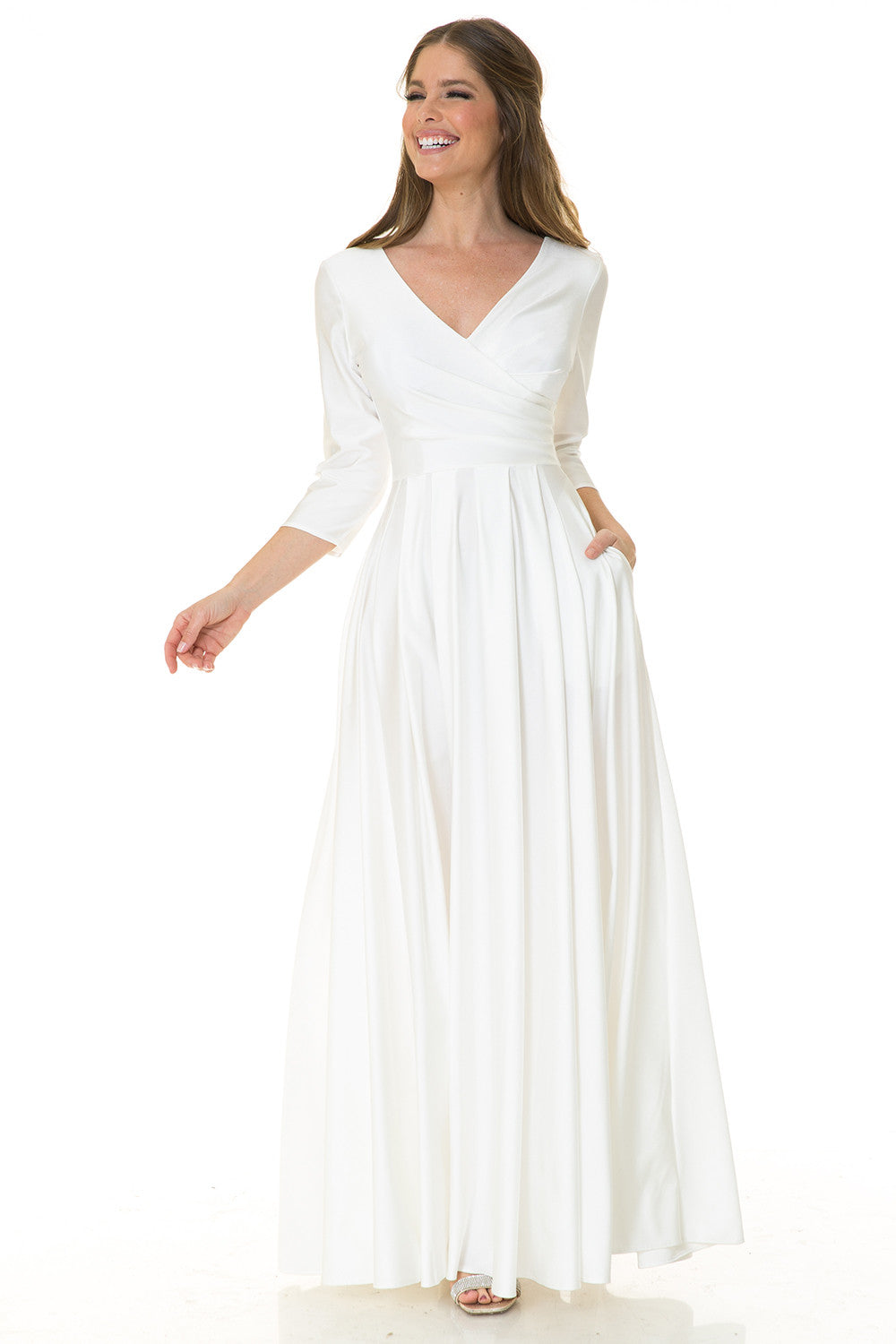 Mother Of The Bride Dress 3/4 Sleeve Flair A-Line Gown By Lenovia 5243