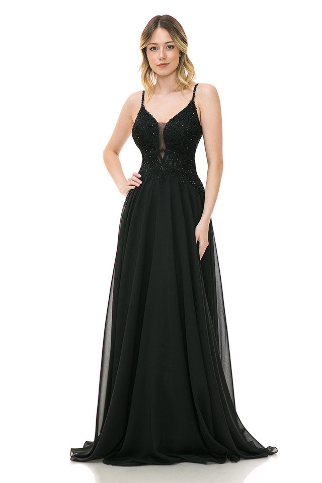 Vestido de fiesta formal sin mangas con escote en V transparente y corpiño de cuentas, bordado, de Lenovia 8185