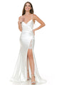 Elegant White Satin Spaghetti Strap Lace-Up Back Gown with High Slit Bridal Dress By Lenovia 8158