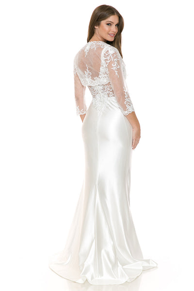 Vestido de novia de satén con escote corazón, corpiño de encaje con cuentas y chaqueta transparente desmontable de Lenovia 8175