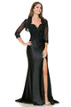 Vestido de noche de satén estilo sirena con corpiño bordado y chaqueta transparente de Lenovia 8175